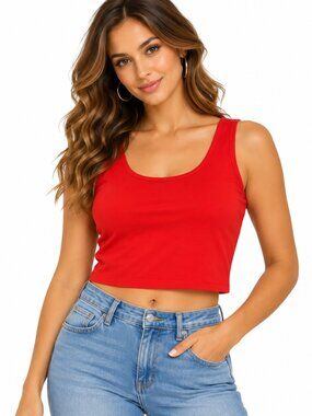 Studio Works Women’s Red Cropped Tank Top Size XL Sleeveless Scoop Neck Casual